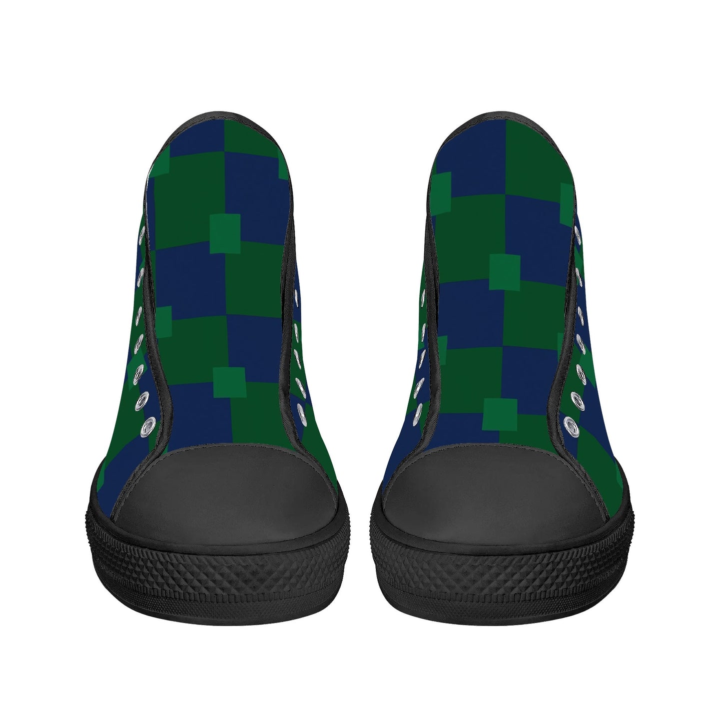 BLUE AND GREEN CHECKERED - Mens High Top Canvas Shoes