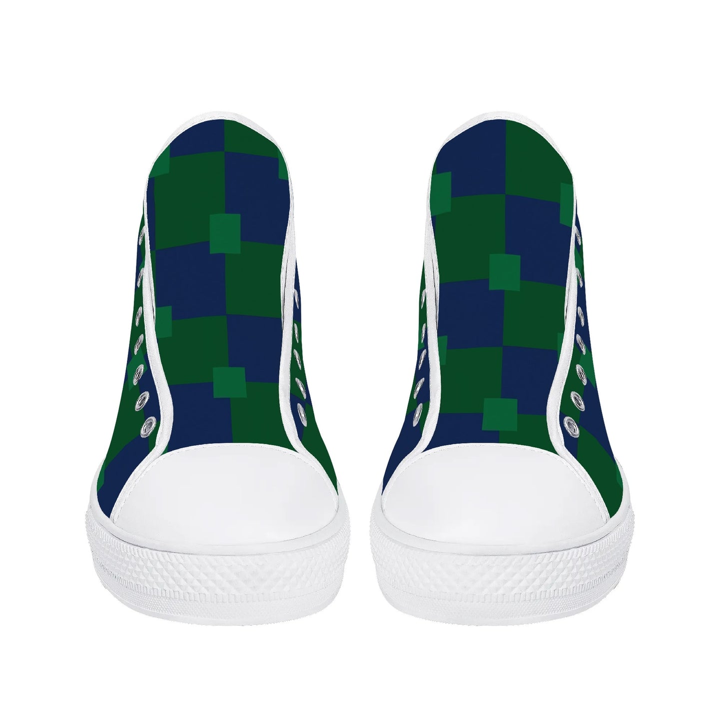 BLUE AND GREEN CHECKERED - Mens High Top Canvas Shoes