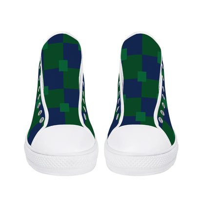 BLUE AND GREEN CHECKERED - Mens High Top Canvas Shoes