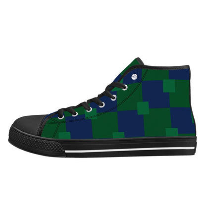 BLUE AND GREEN CHECKERED - Mens High Top Canvas Shoes