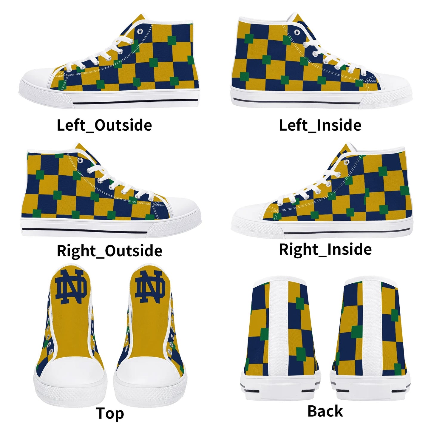 NOTRE DAME CHECKERED - TRI COLORED - Mens High Top Canvas Shoes