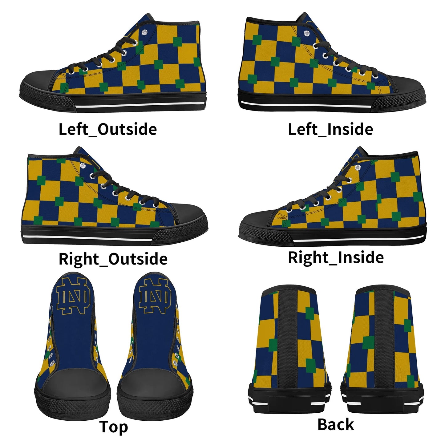 Notre Dame - Tri Colored / no Logo / Mens High Top Canvas Shoes