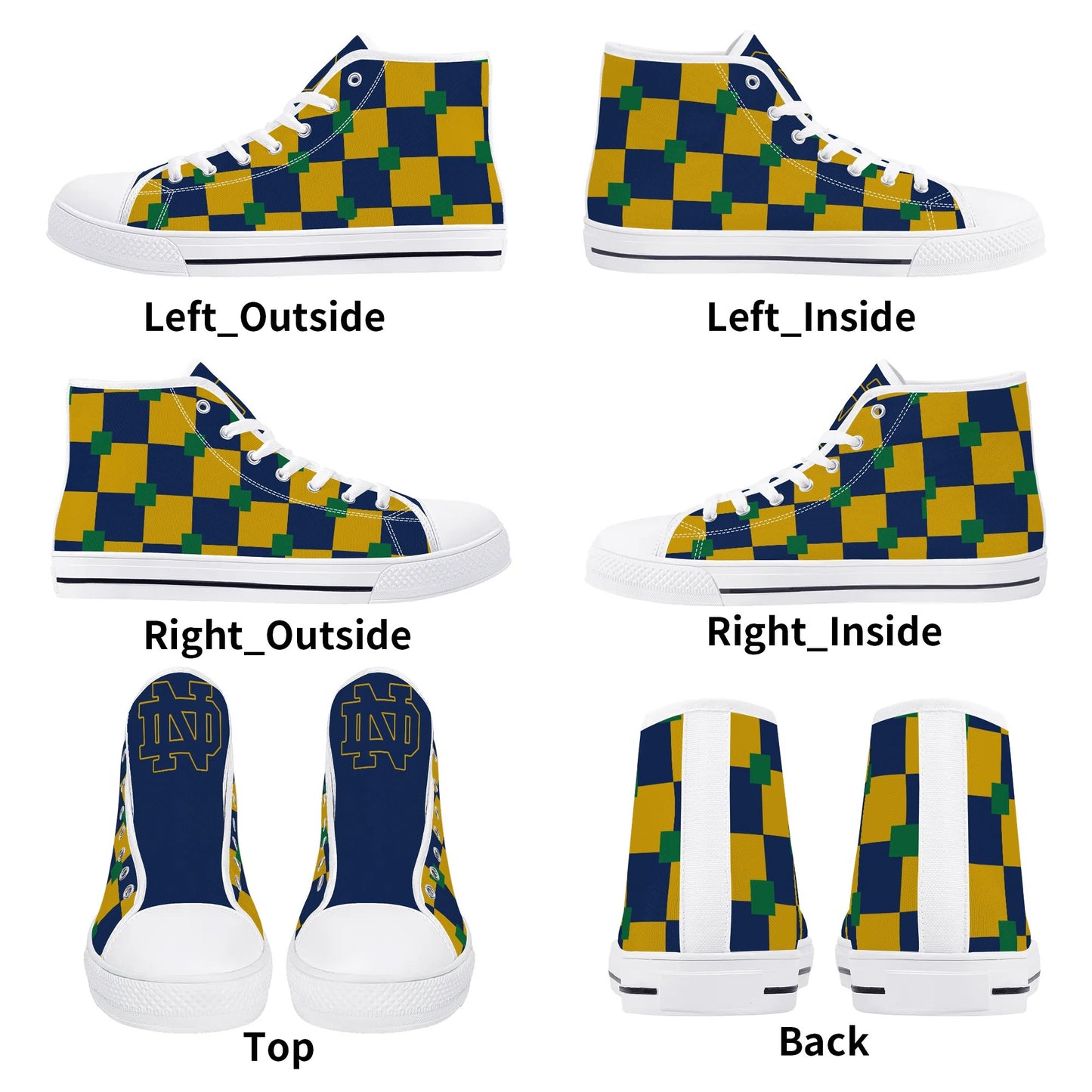 Notre Dame - Tri Colored / no Logo / Mens High Top Canvas Shoes