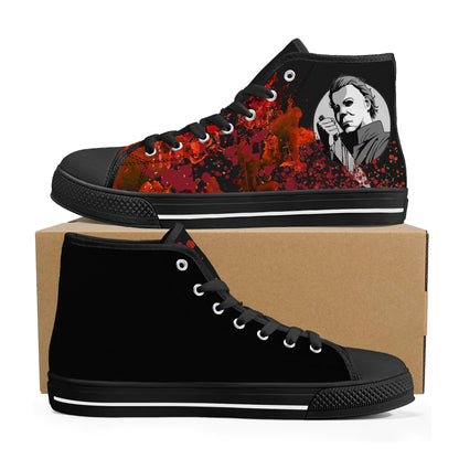 "Halloween" M. Myers -Mens High Top Canvas Shoes / Black and Red