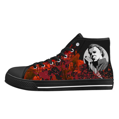 "Halloween" M. Myers -Mens High Top Canvas Shoes / Black and Red