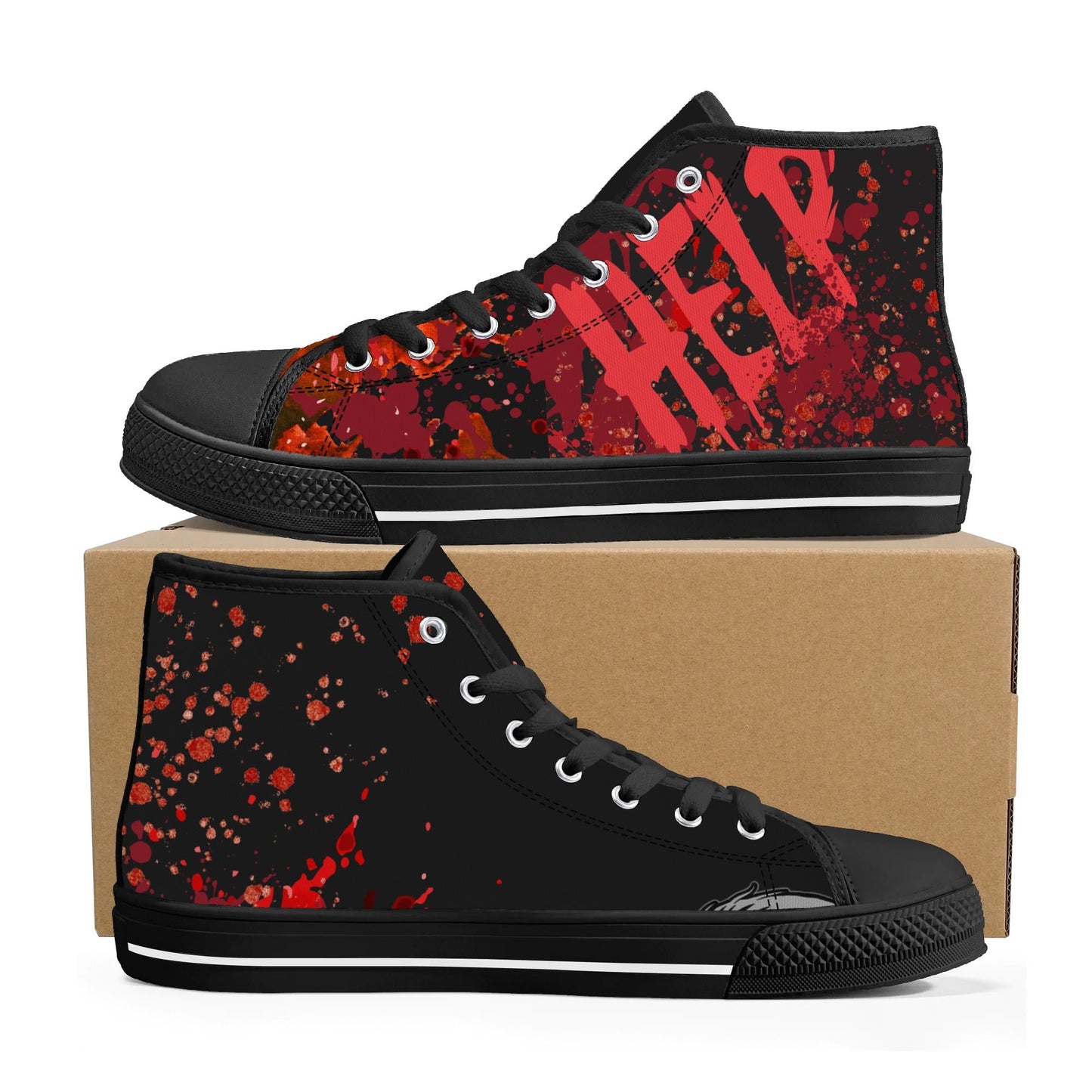 Creepy Halloween "HELP" Blood SplatterMens High Top Canvas Shoes