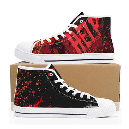 Creepy Halloween "HELP" Blood SplatterMens High Top Canvas Shoes