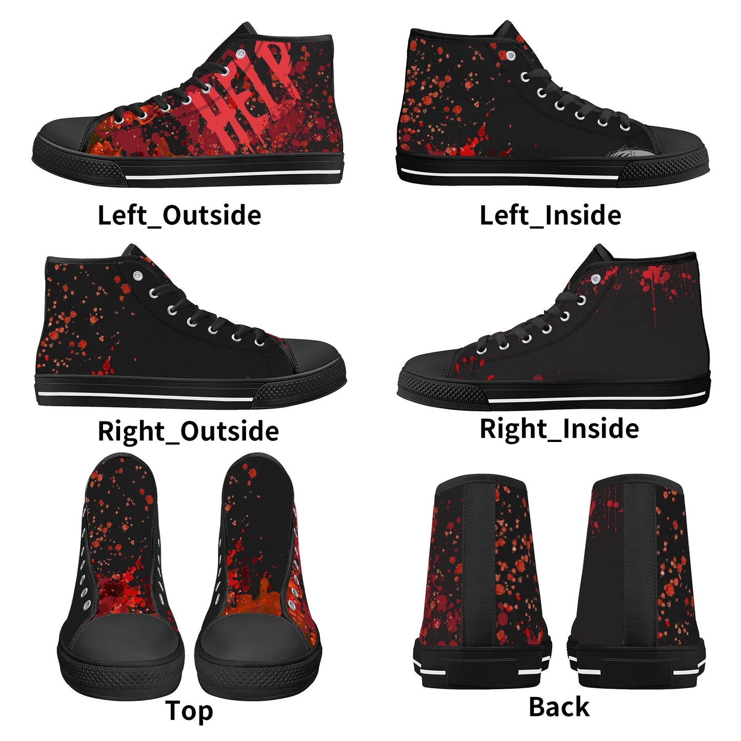 Creepy Halloween "HELP" Blood SplatterMens High Top Canvas Shoes