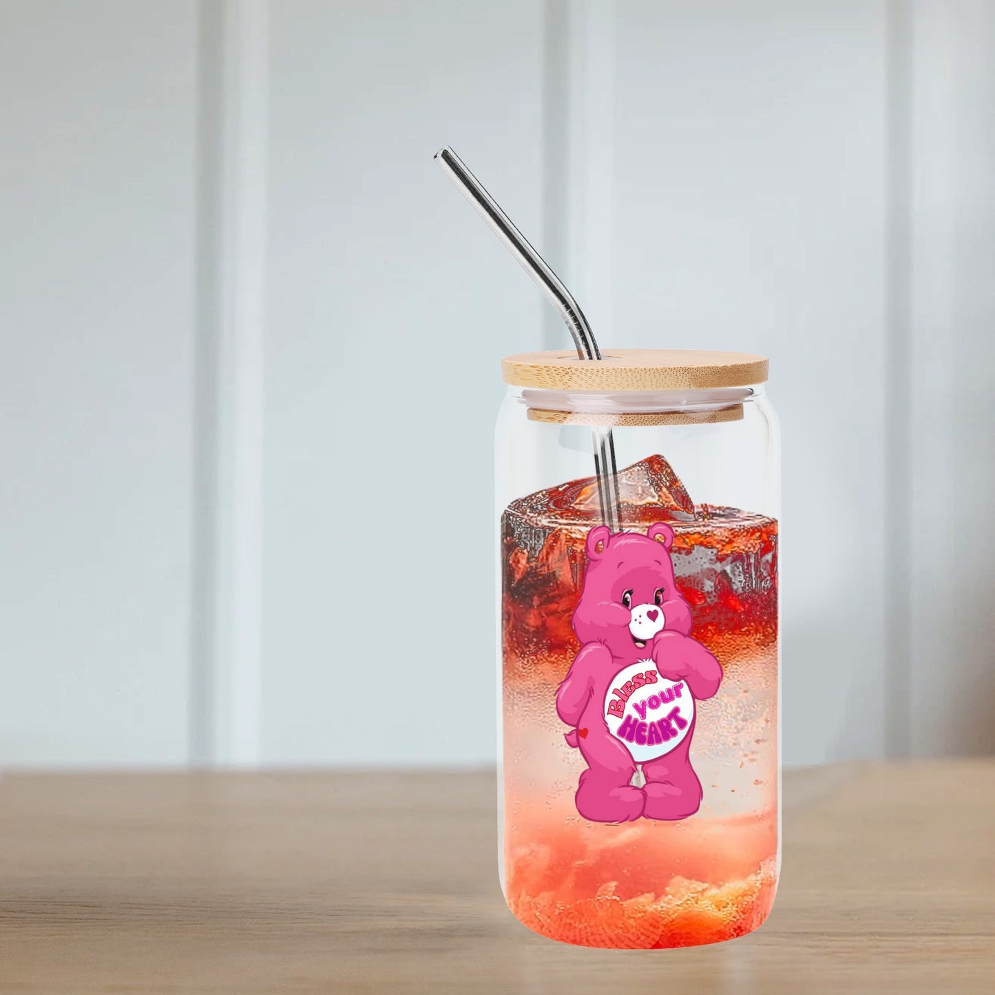 Transparent Bamboo Covered Cup 16oz Glass Cups Furniture with Straw