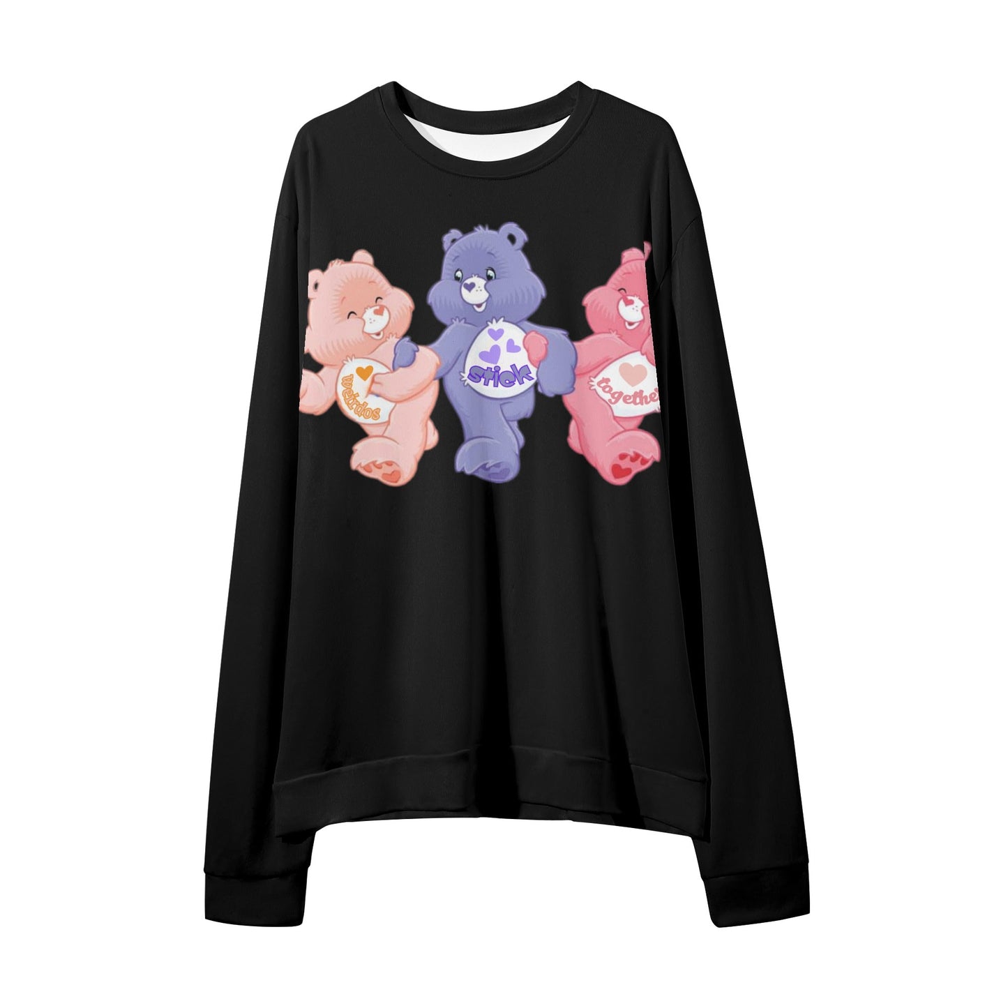 "Weirdos Stick Together" CareLESS Bears in Black - Unisex Adult Print Sweater Casual Loose Pullover Sweatshirt