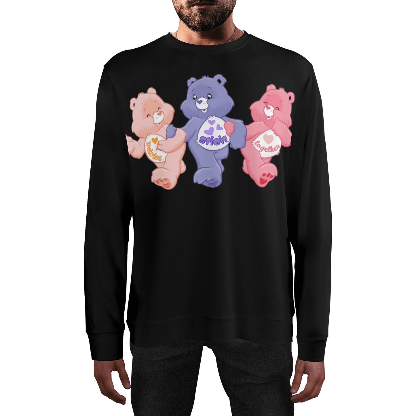 "Weirdos Stick Together" CareLESS Bears in Black - Unisex Adult Print Sweater Casual Loose Pullover Sweatshirt
