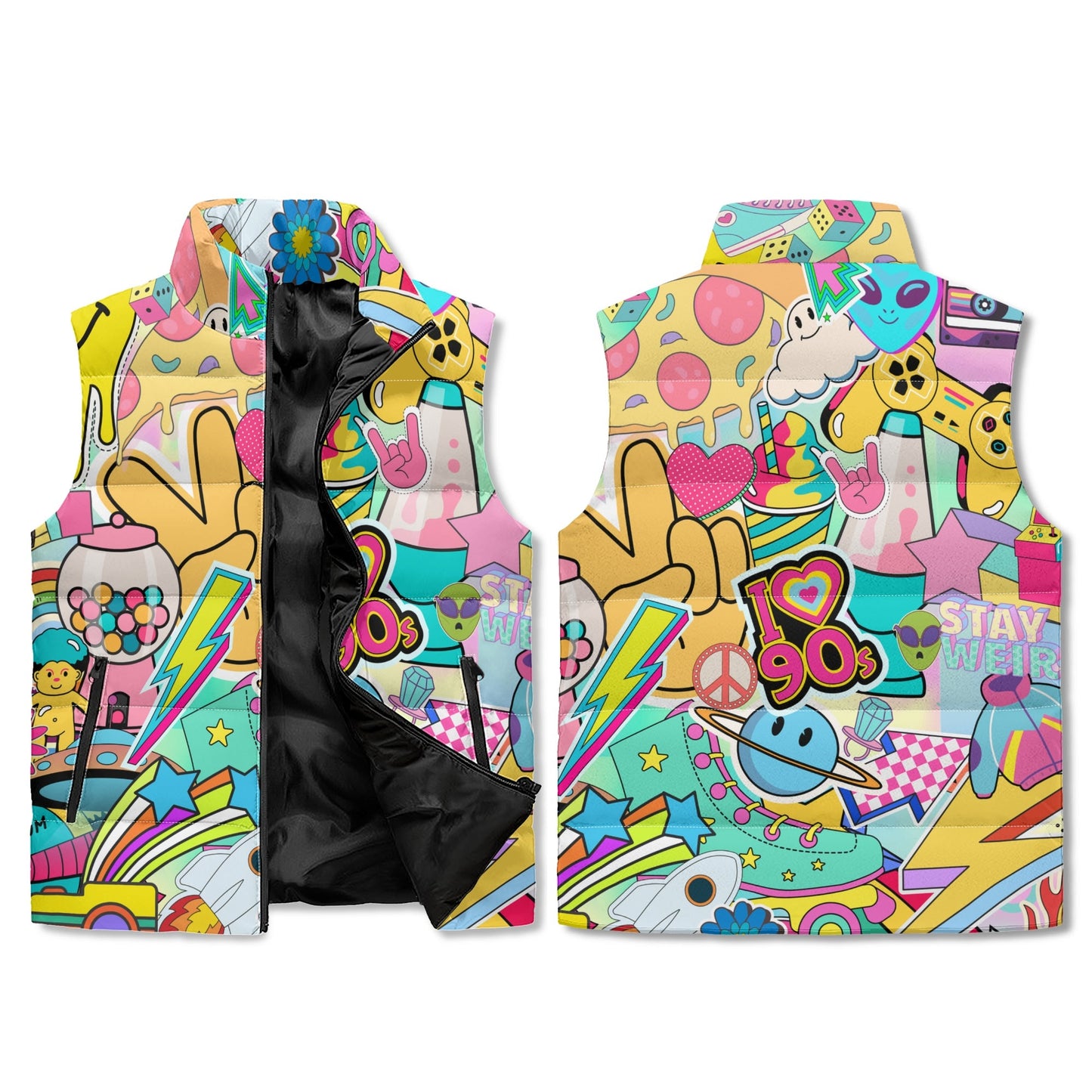 Unisex Lightweight All Over Printing Stand Collar Zip Up Puffer Vest
