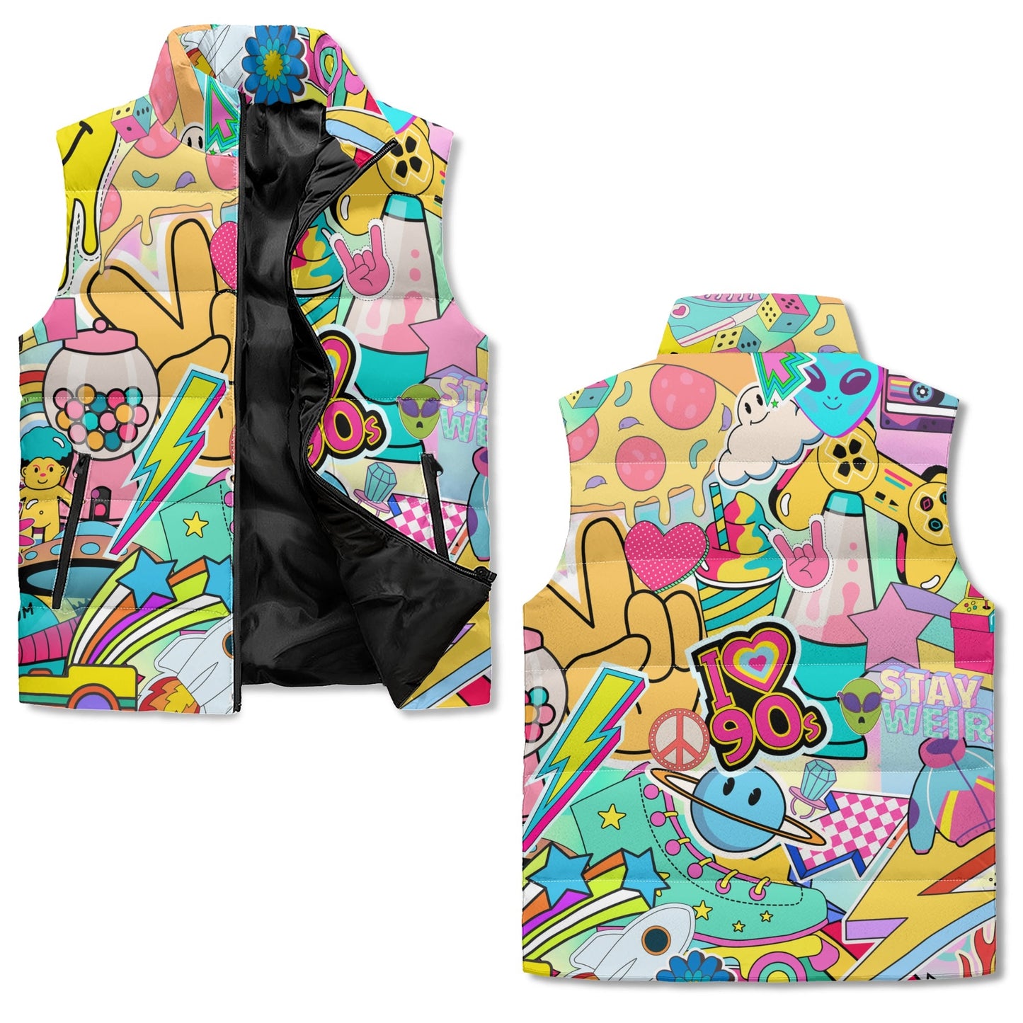 Unisex Lightweight All Over Printing Stand Collar Zip Up Puffer Vest