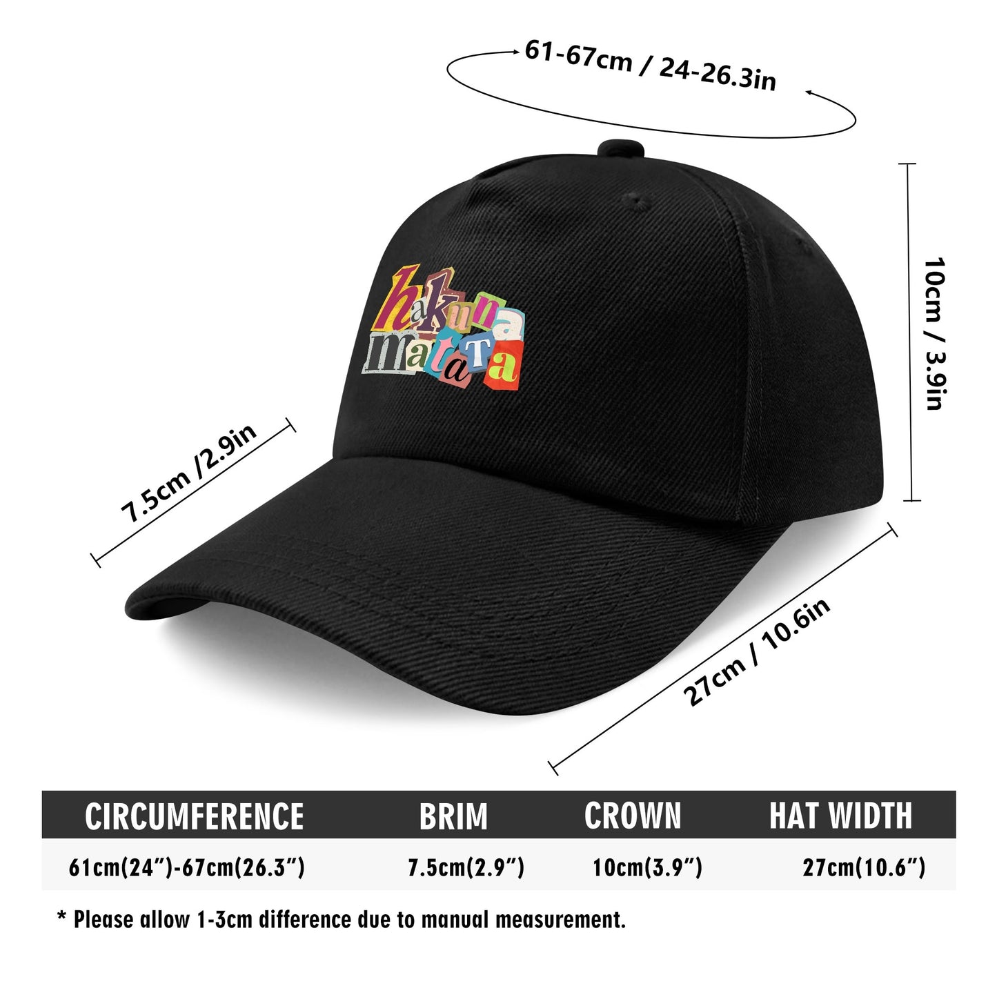 Hakuna Matata Custom Outdoor Baseball Cap Sun Hat with Front Printed