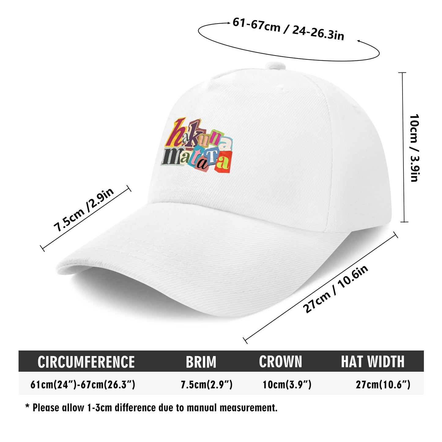 Hakuna Matata Custom Outdoor Baseball Cap Sun Hat with Front Printed
