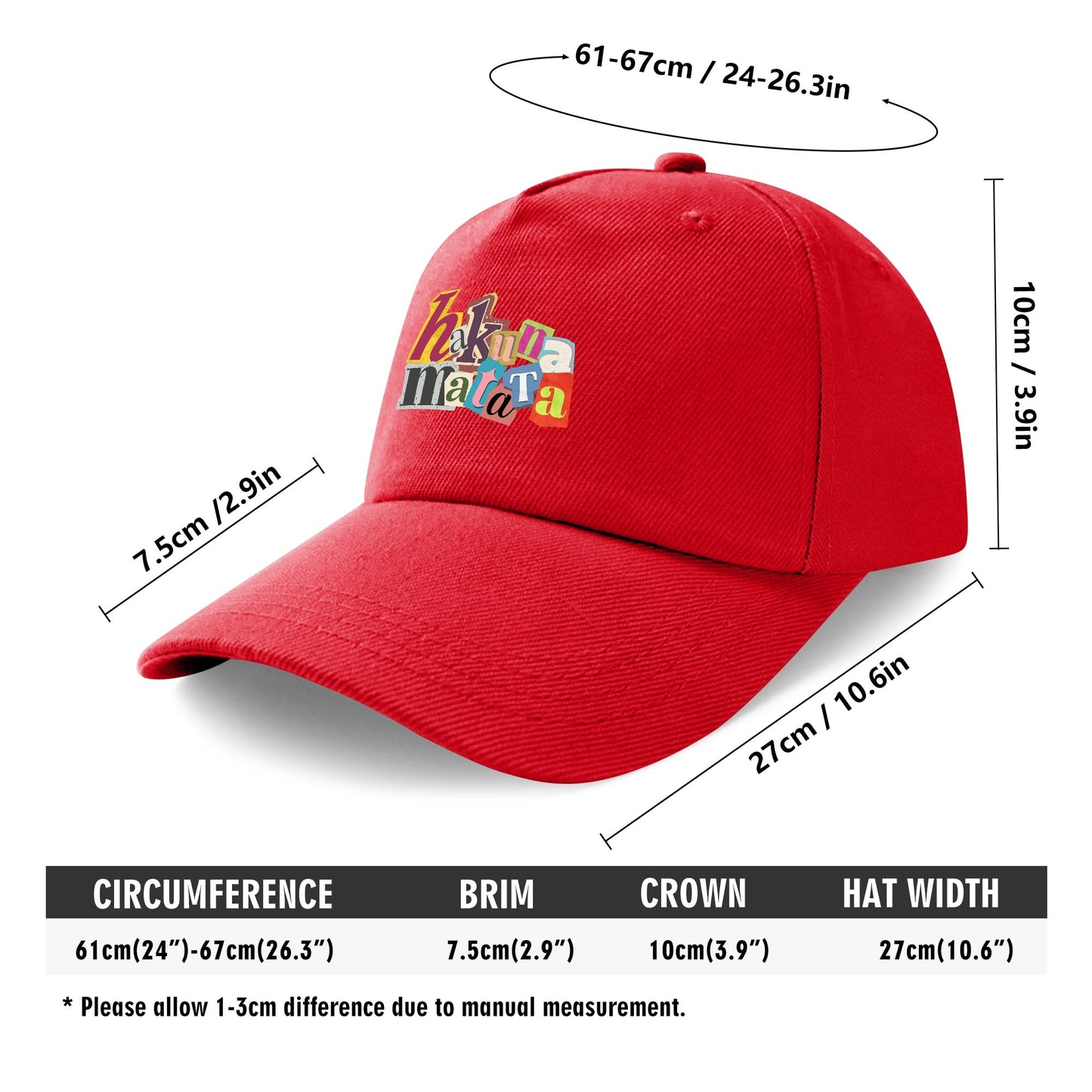 Hakuna Matata Custom Outdoor Baseball Cap Sun Hat with Front Printed