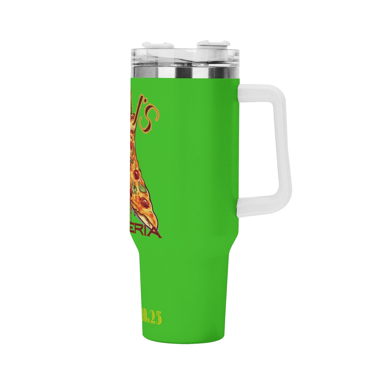 PAPA Js Pizzeria Personalized 40oz Stainless Steel Tumbler Gift With White Handle and Straw