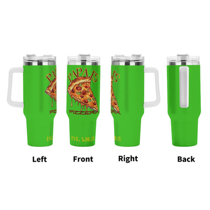 PAPA Js Pizzeria Personalized 40oz Stainless Steel Tumbler Gift With White Handle and Straw