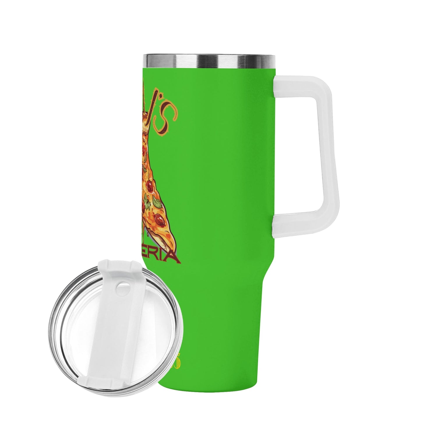 PAPA Js Pizzeria Personalized 40oz Stainless Steel Tumbler Gift With White Handle and Straw