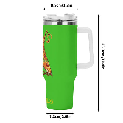 PAPA Js Pizzeria Personalized 40oz Stainless Steel Tumbler Gift With White Handle and Straw