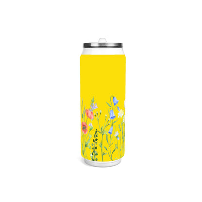 FLORAL YELLOW - 500ml Stainless Steel Cola Can Shaped Coke Cups Travel Tumbler