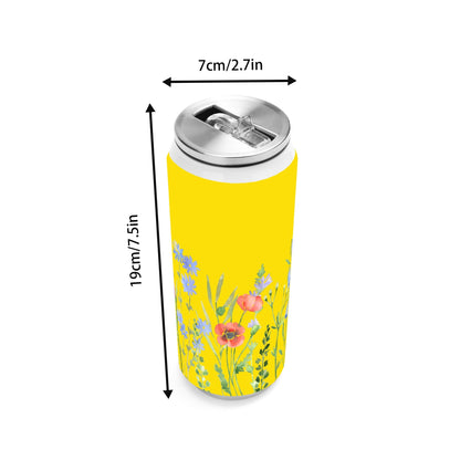 FLORAL YELLOW - 500ml Stainless Steel Cola Can Shaped Coke Cups Travel Tumbler