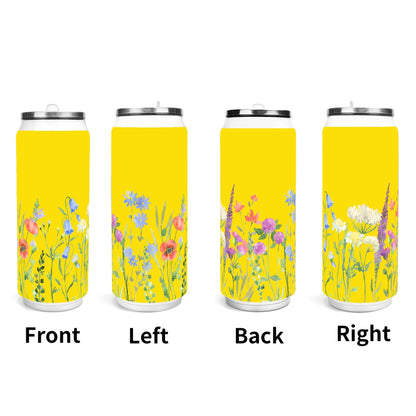 FLORAL YELLOW - 500ml Stainless Steel Cola Can Shaped Coke Cups Travel Tumbler