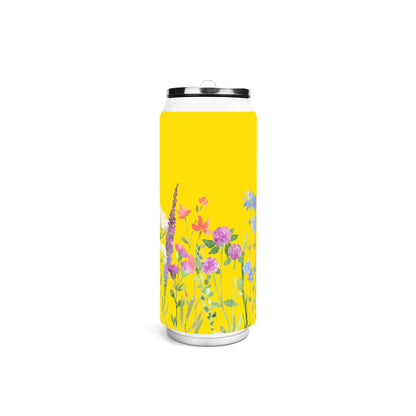 FLORAL YELLOW - 500ml Stainless Steel Cola Can Shaped Coke Cups Travel Tumbler