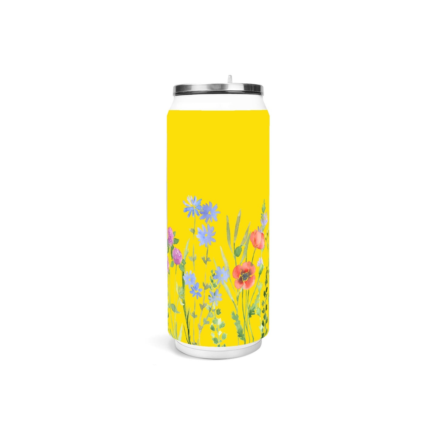 FLORAL YELLOW - 500ml Stainless Steel Cola Can Shaped Coke Cups Travel Tumbler