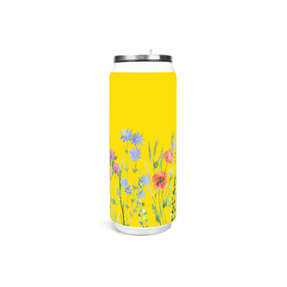 FLORAL YELLOW - 500ml Stainless Steel Cola Can Shaped Coke Cups Travel Tumbler