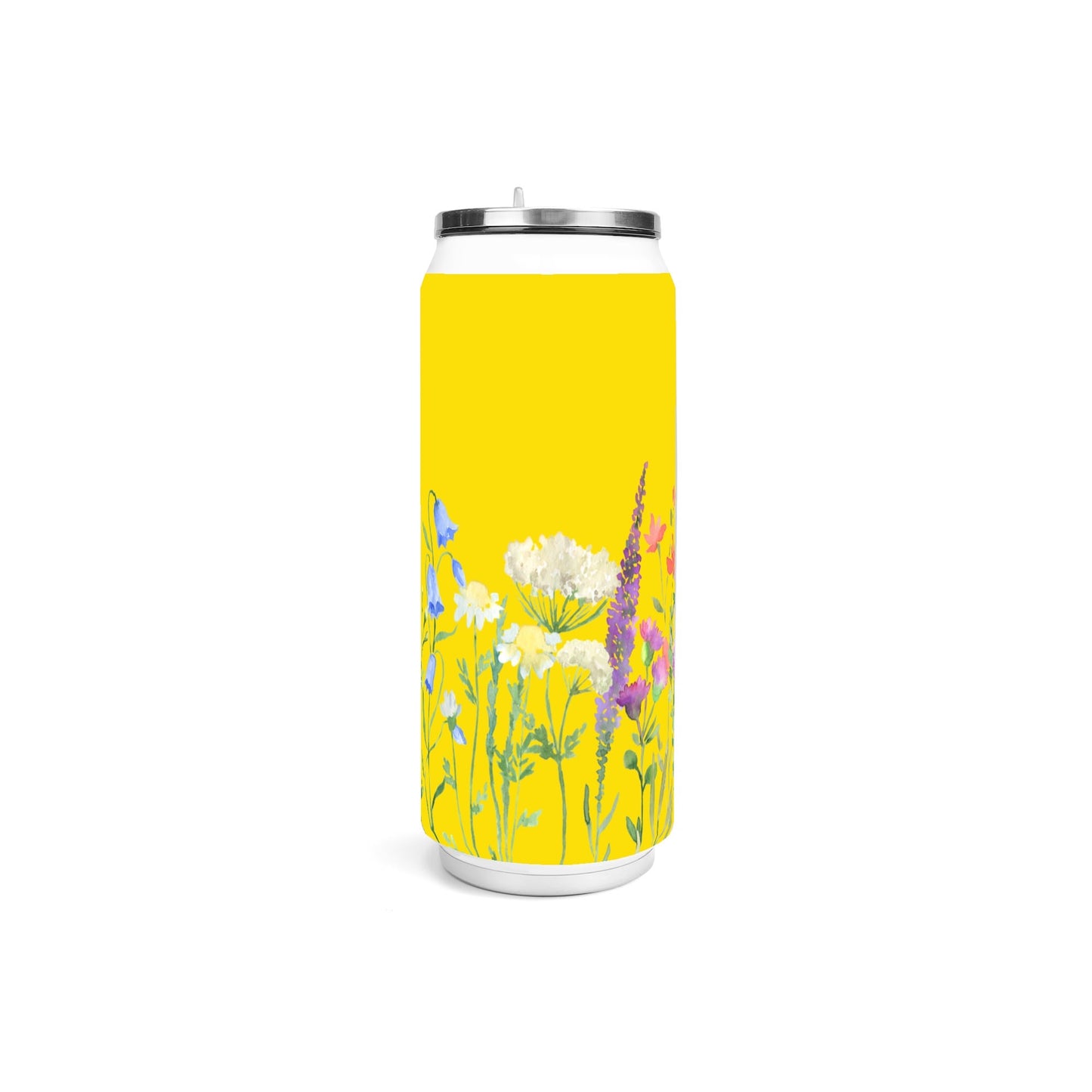 FLORAL YELLOW - 500ml Stainless Steel Cola Can Shaped Coke Cups Travel Tumbler