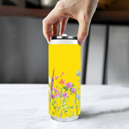 FLORAL YELLOW - 500ml Stainless Steel Cola Can Shaped Coke Cups Travel Tumbler