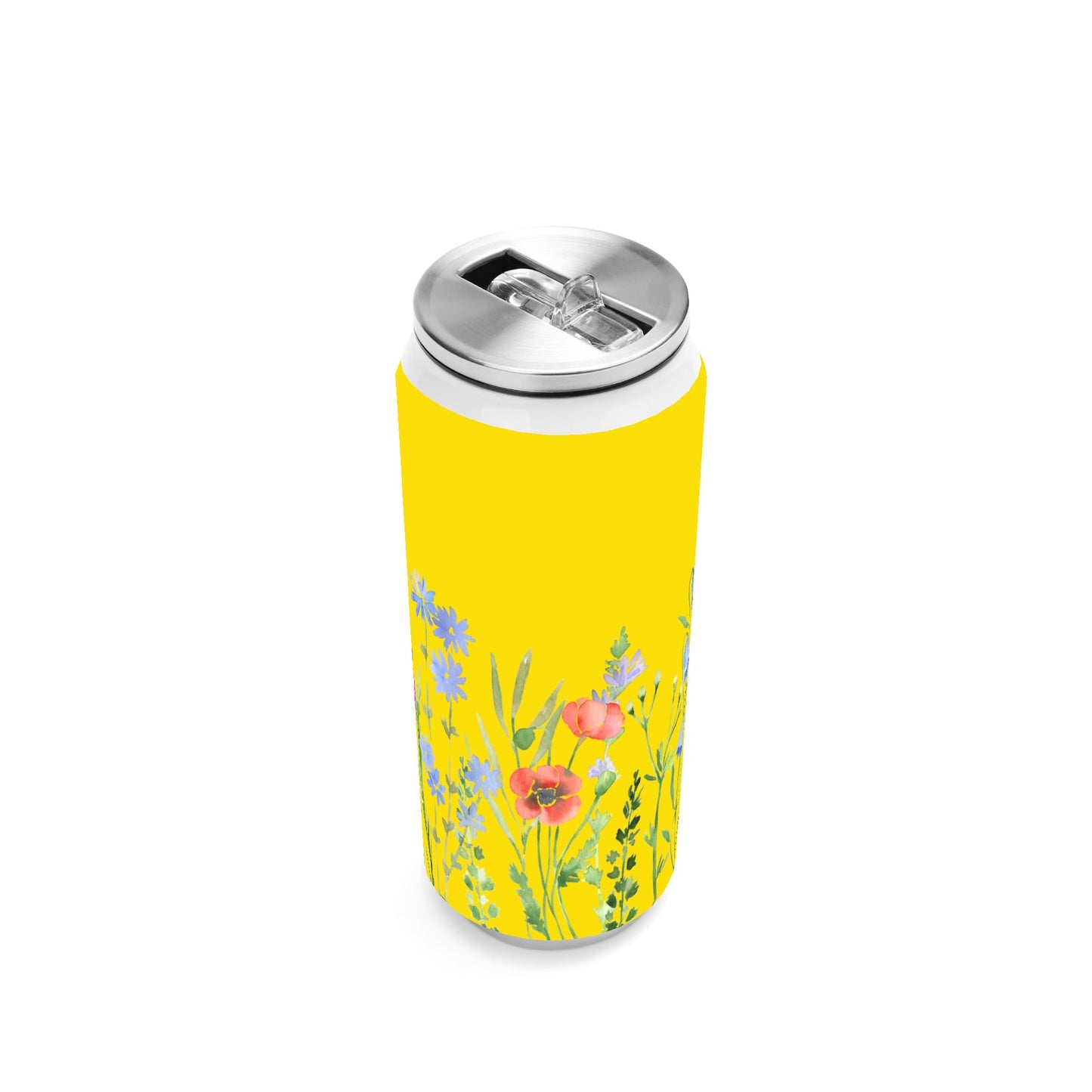FLORAL YELLOW - 500ml Stainless Steel Cola Can Shaped Coke Cups Travel Tumbler