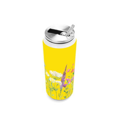 FLORAL YELLOW - 500ml Stainless Steel Cola Can Shaped Coke Cups Travel Tumbler