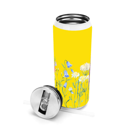 FLORAL YELLOW - 500ml Stainless Steel Cola Can Shaped Coke Cups Travel Tumbler