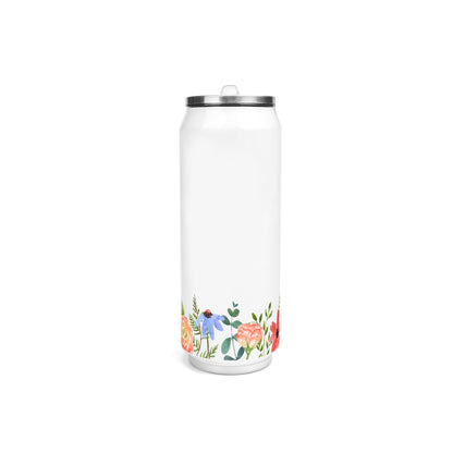 Funky Floral Trim - 500ml Stainless Steel Cola Can Shaped Coke Cups Travel Tumbler