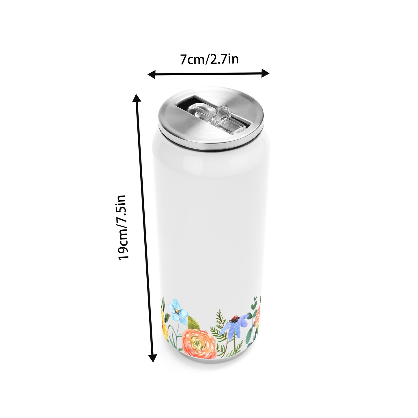 Funky Floral Trim - 500ml Stainless Steel Cola Can Shaped Coke Cups Travel Tumbler