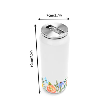 Funky Floral Trim - 500ml Stainless Steel Cola Can Shaped Coke Cups Travel Tumbler