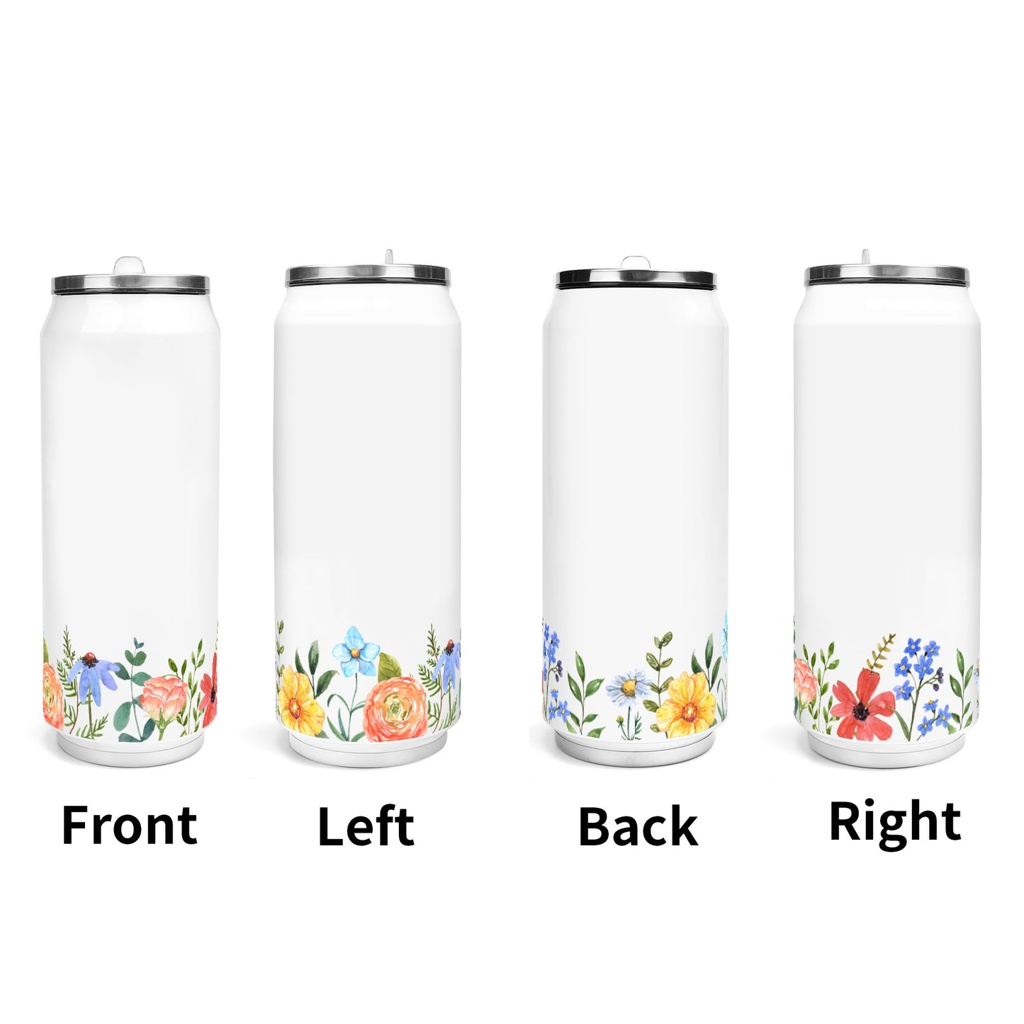 Funky Floral Trim - 500ml Stainless Steel Cola Can Shaped Coke Cups Travel Tumbler