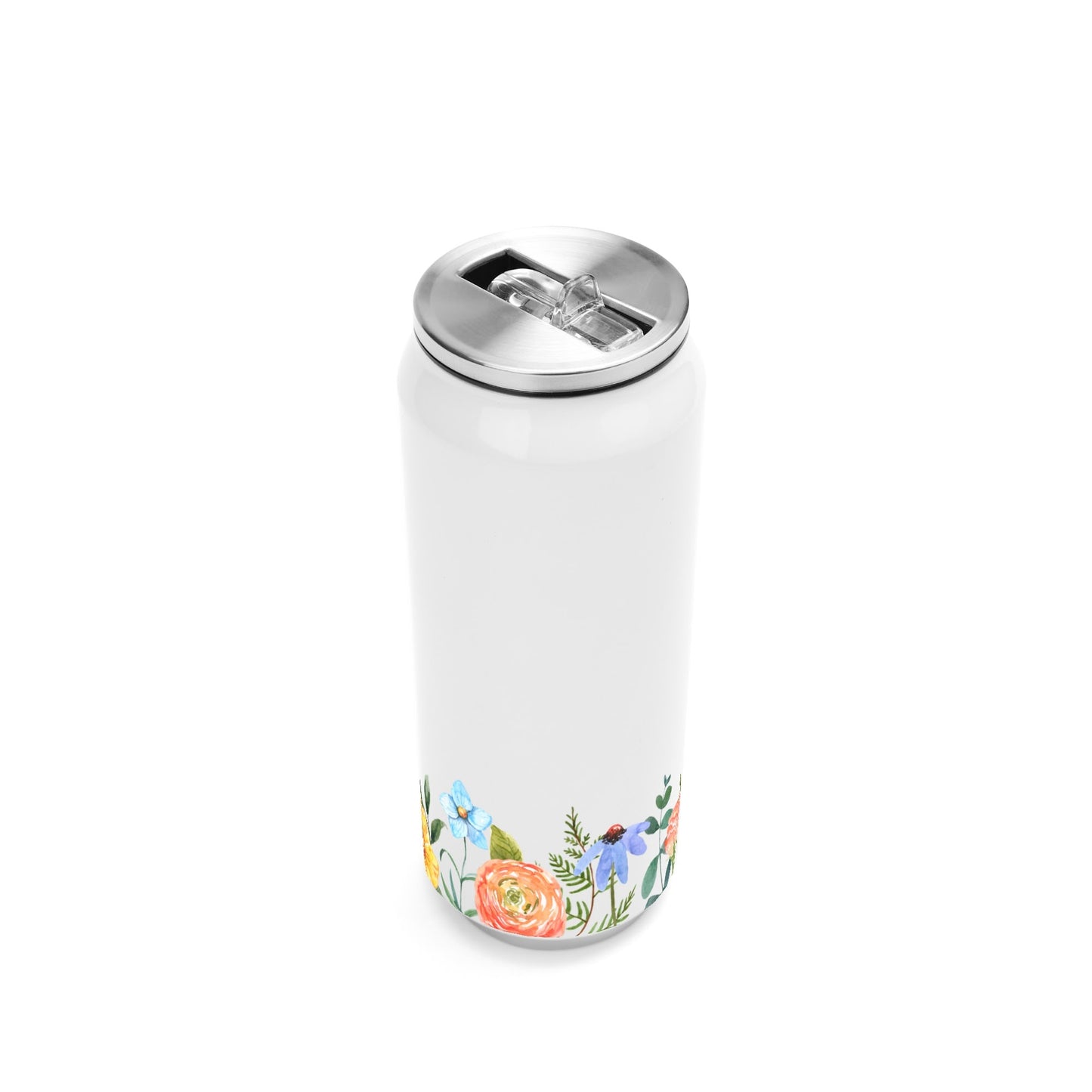 Funky Floral Trim - 500ml Stainless Steel Cola Can Shaped Coke Cups Travel Tumbler