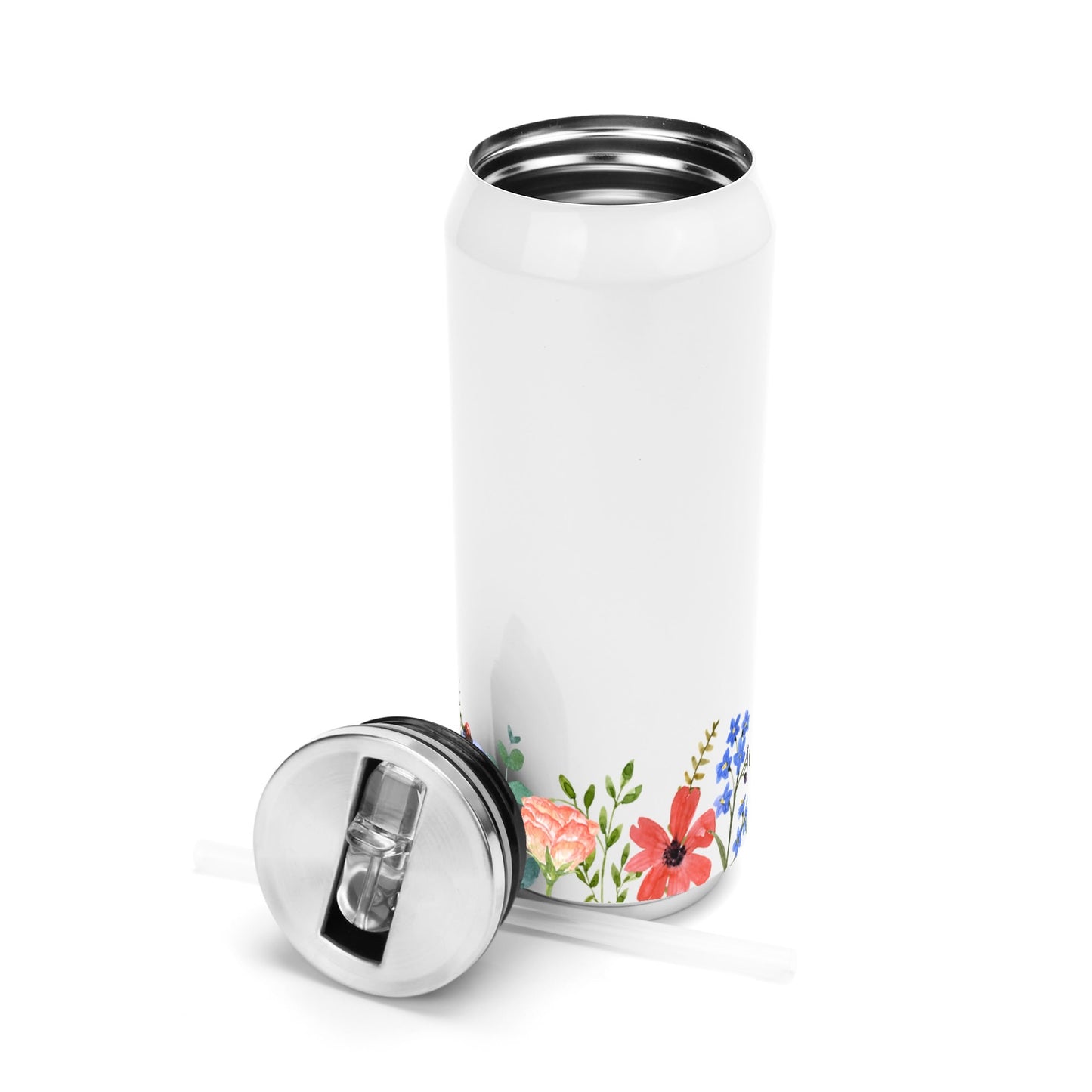 Funky Floral Trim - 500ml Stainless Steel Cola Can Shaped Coke Cups Travel Tumbler