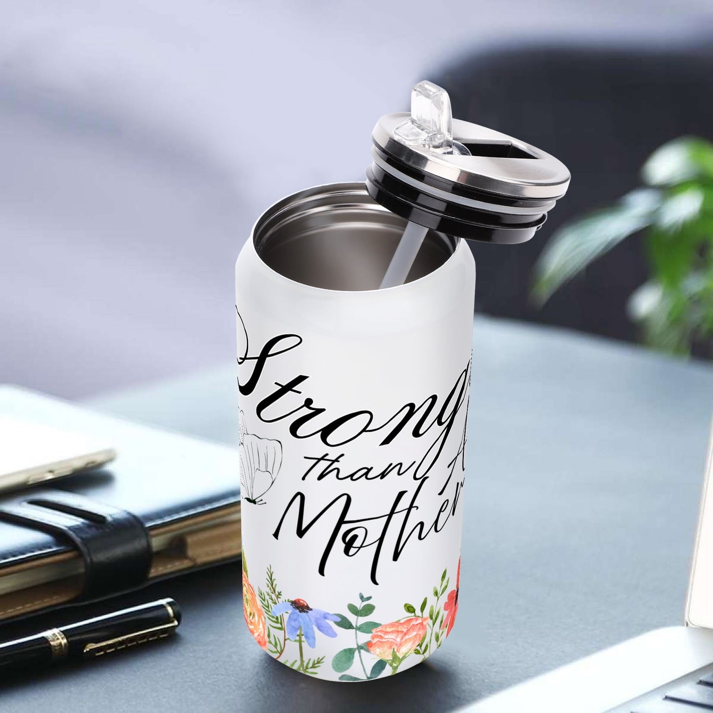 Stronger Than a Mother Floral - 500ml Stainless Steel Cola Can Shaped Coke Cups Travel Tumbler