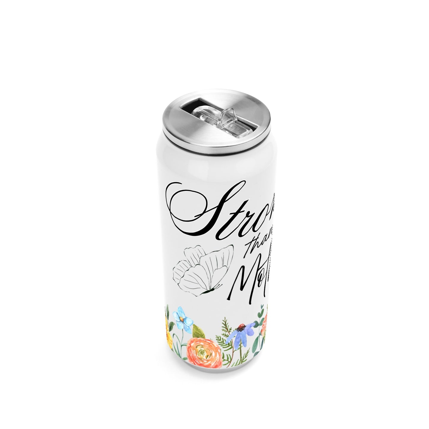 Stronger Than a Mother Floral - 500ml Stainless Steel Cola Can Shaped Coke Cups Travel Tumbler
