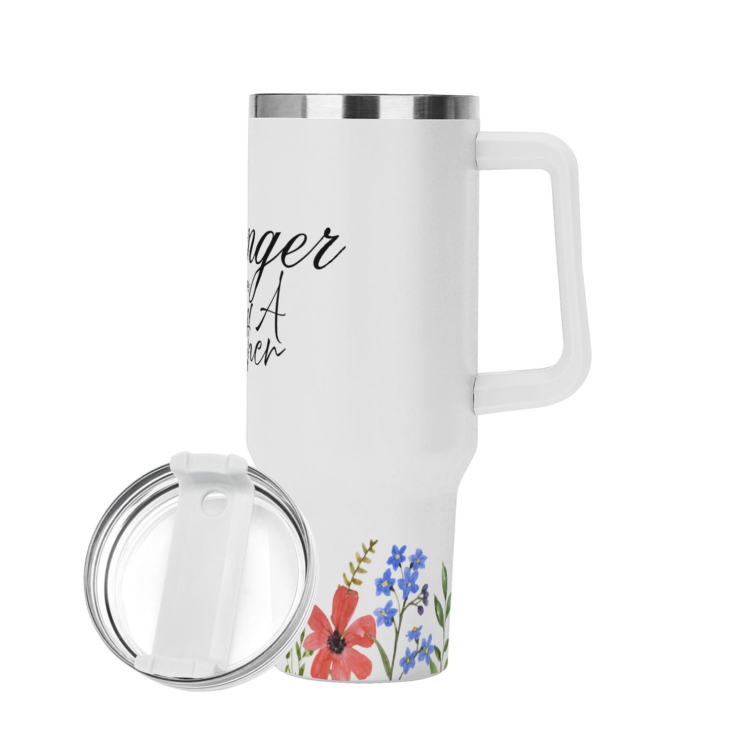 Stronger Than a Mother -  Floral trim 40oz Stainless Steel Tumbler Gift With White Handle and Straw