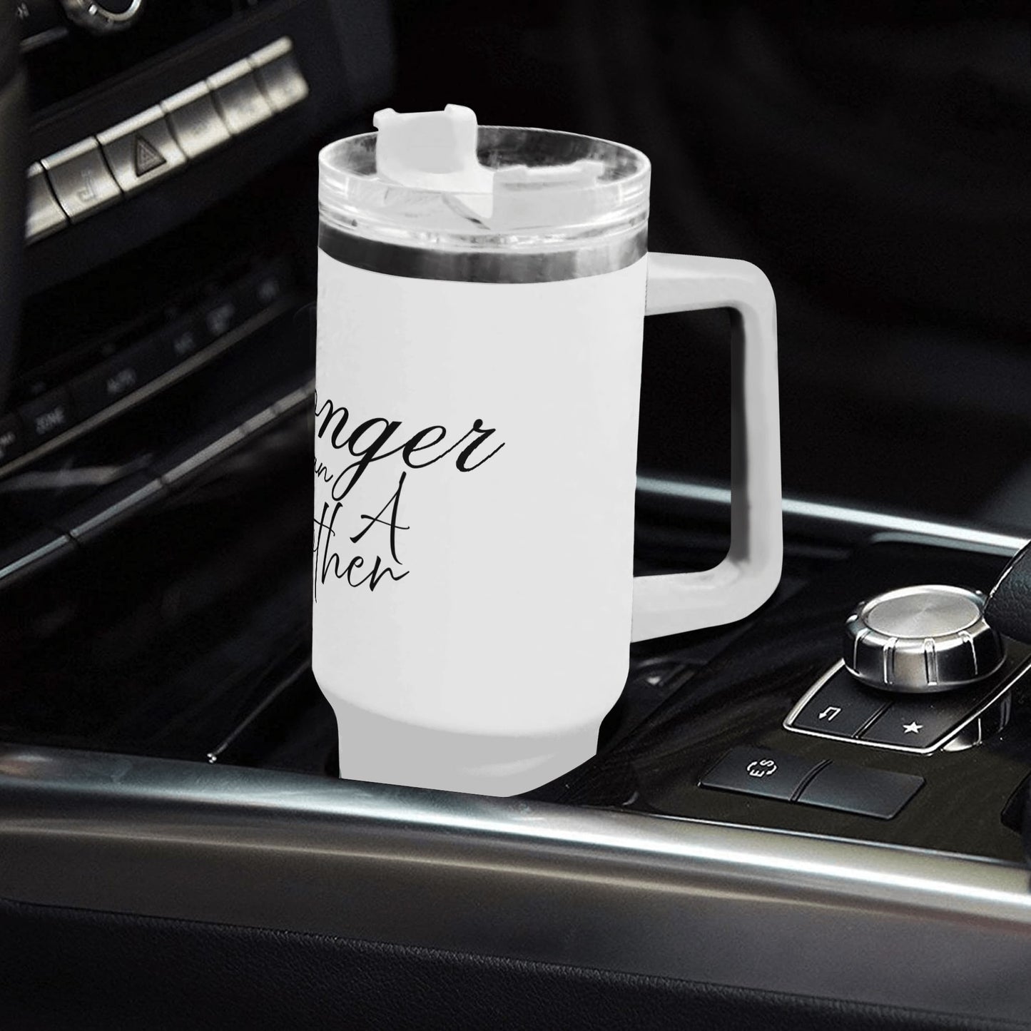 Stronger Than a Mother -  Floral trim 40oz Stainless Steel Tumbler Gift With White Handle and Straw
