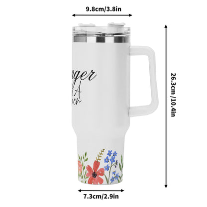 Stronger Than a Mother -  Floral trim 40oz Stainless Steel Tumbler Gift With White Handle and Straw