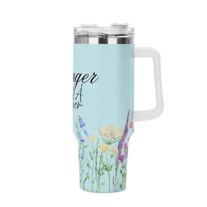 Stronger than a Mother - Floral Blue 40oz Stainless Steel Tumbler Gift With White Handle and Straw
