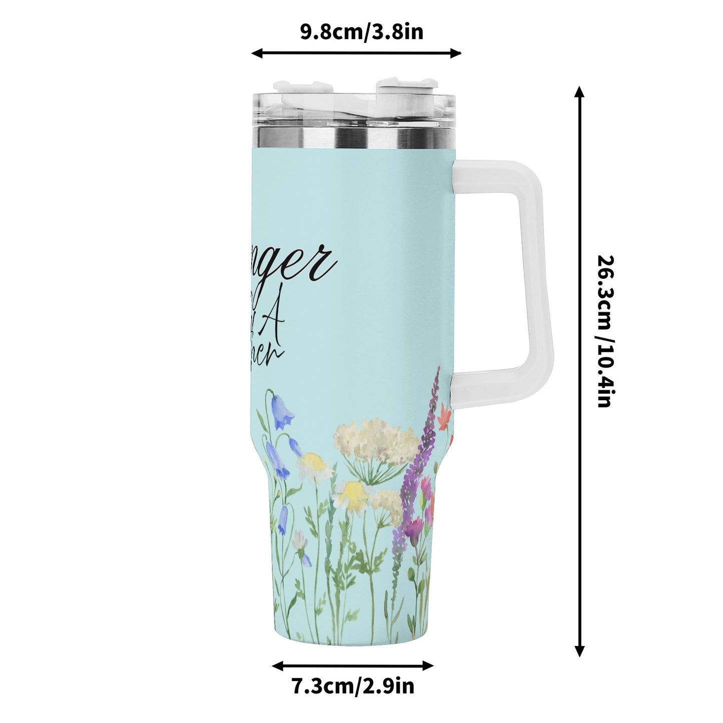 Stronger than a Mother - Floral Blue 40oz Stainless Steel Tumbler Gift With White Handle and Straw