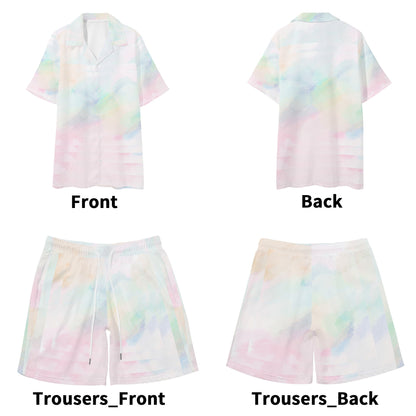 "Pastel in Another Dimension" Mens Regular Fit Hawaiian Short Sleeve Shirt and Shorts Set
