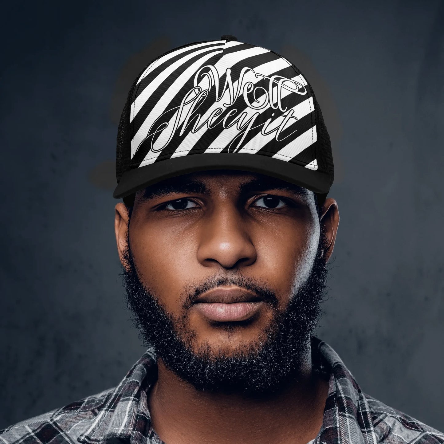 "Well, Sheeyit - scripted, striped and undetected" Mesh Trucker Hats